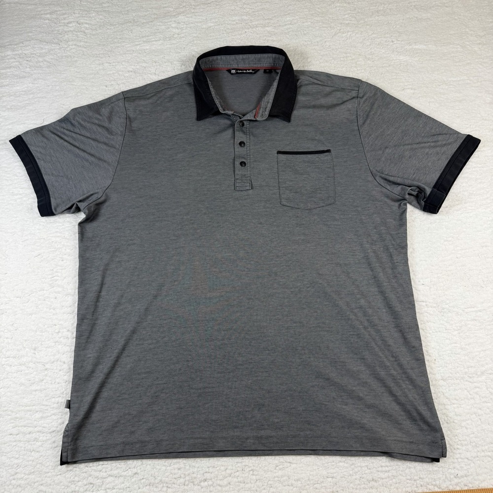 TravisMathew Polo Shirt Men's XXL Gray Black Chest Pocket Golf 2XL Peru